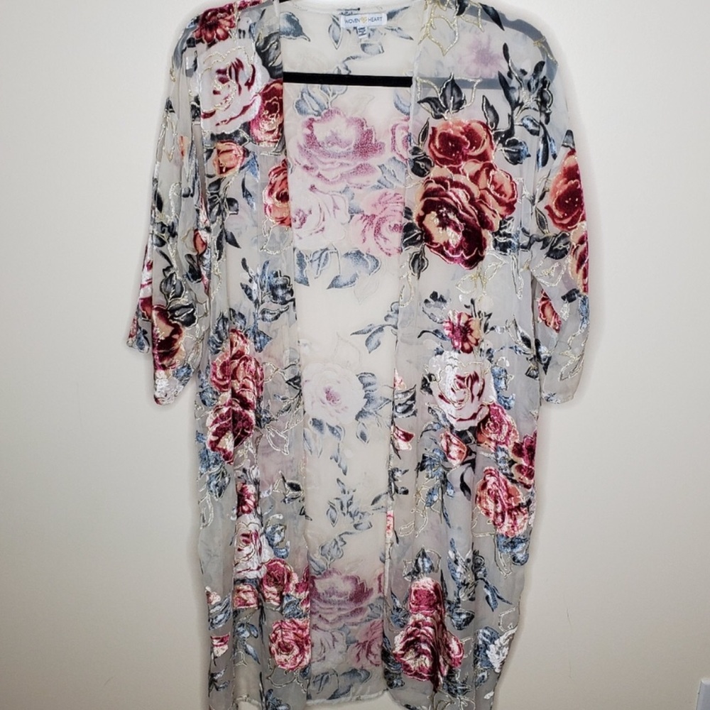 Floral Kimono Duster Velvet Sheer Boho One…